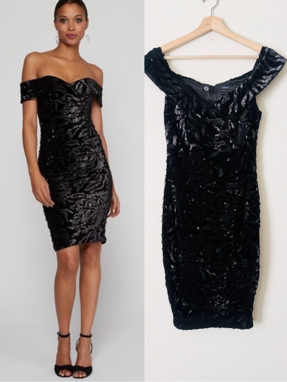 Bardot US 4 velvet sequin off the shoulder mini dress